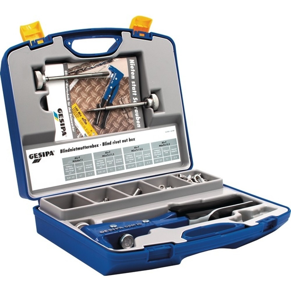Blindnietmutternsortimentbox 156 teilig Zange GBM10 u.Blindnietmutter M4 M6 im Kunststoffkoffer