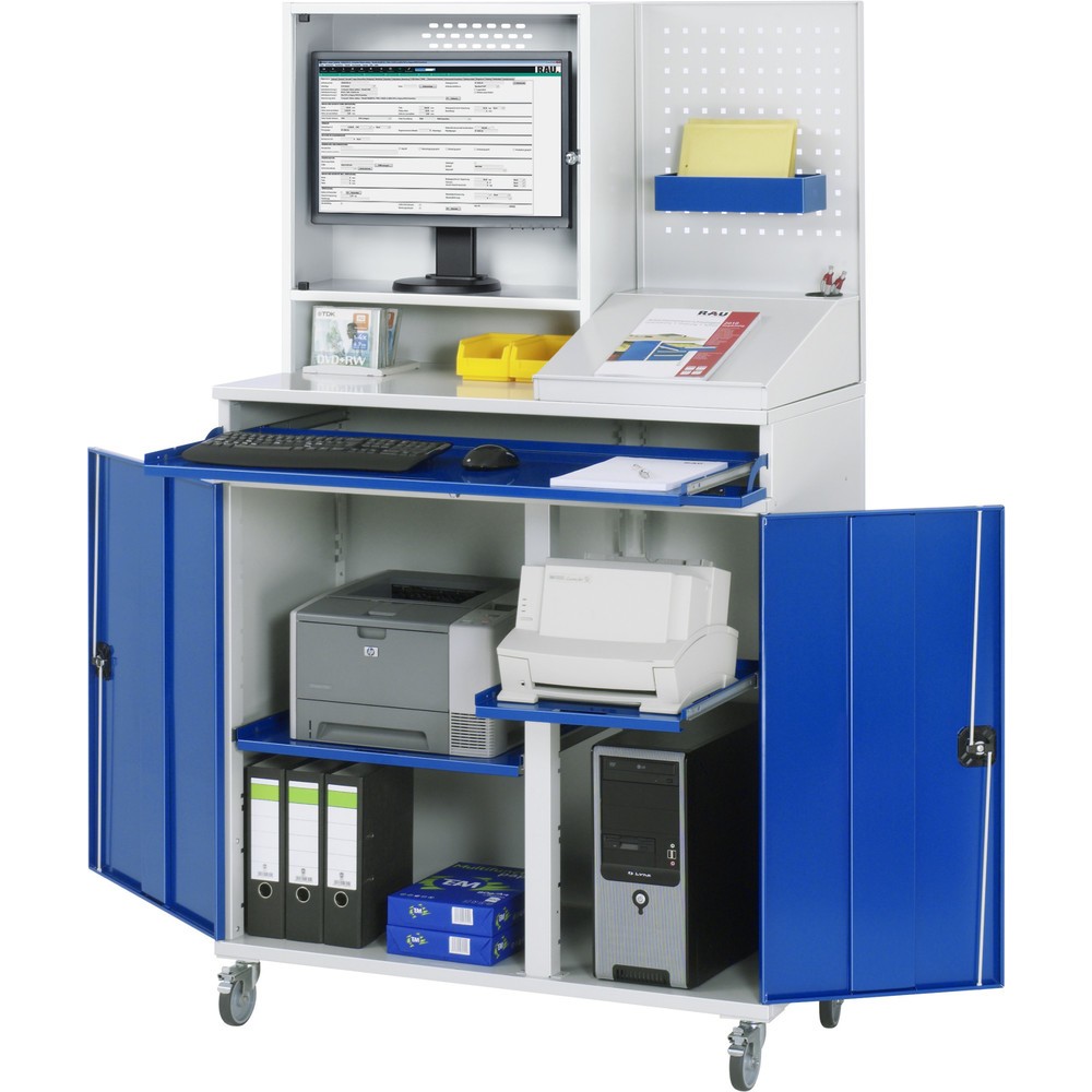 RAU mobiler Computer-Schrank, HxBxT 1.895 x 1.100 x 520 mm, mit 2 Flügeltüren, Tastaturauszug, Monitorgehäuse