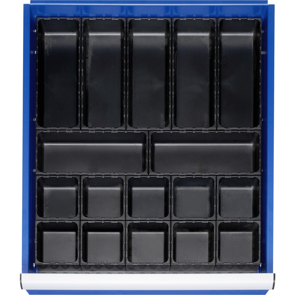 RAU Einteilungsset für Schublade, HxBxT 48 x 490 x 560 mm, mit Bodenplatte und 10 Boxen, Grösse L für Fronthöhe 60-360 mm