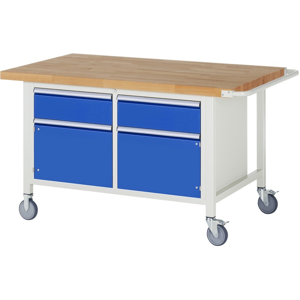 RAU mobile Werkbank Serie 8000, 1 Doppel-Container, 2 Flügeltüren, HxBxT 880 x 1.500 x 900 mm, 2 x 100%-Auszug-Schubladen