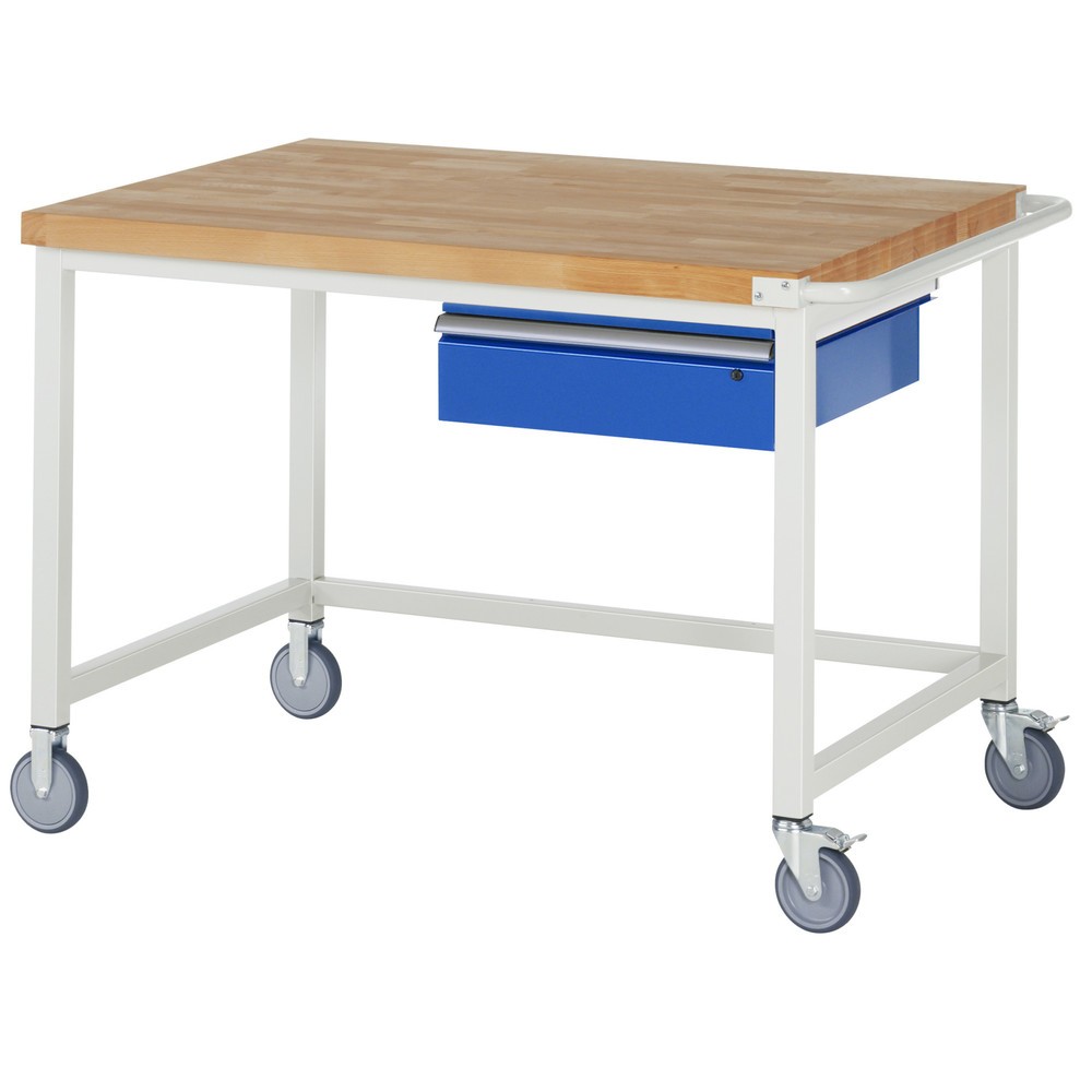 RAU mobile Werkbank Serie 8000, HxBxT 880-1.080 x 1.250 x 900 mm, 1 Schublade 1 x 150 mm, Schubladen-TK 50 kg