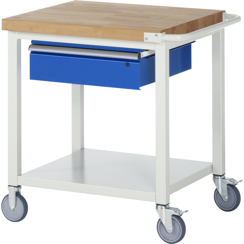 RAU mobile Werkbank Serie 8000, HxBxT 880-1.080 x 750 x 700 mm, 1 Schublade 1 x 150 mm, Schubladen-TK 50 kg