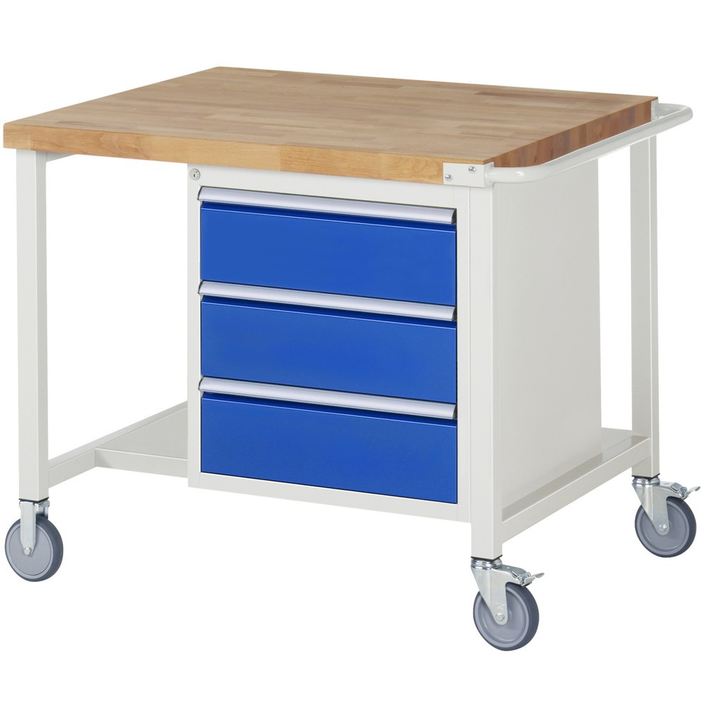 RAU mobile Werkbank Serie 8000, 1 Ablageboden, HxBxT 880 x 1.000 x 900 mm, 3 x 100%-Auszug-Schubladen, Breite 490 mm