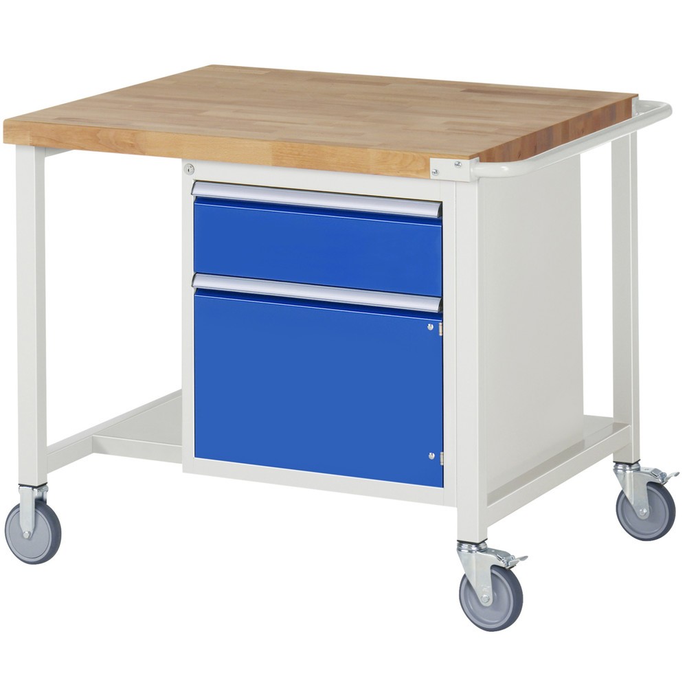 RAU mobile Werkbank Serie 8000, HxBxT 880 x 1.000 x 900 mm, 1 Container, 1 Flügeltür, 1 x 90%-Auszug-Schublade