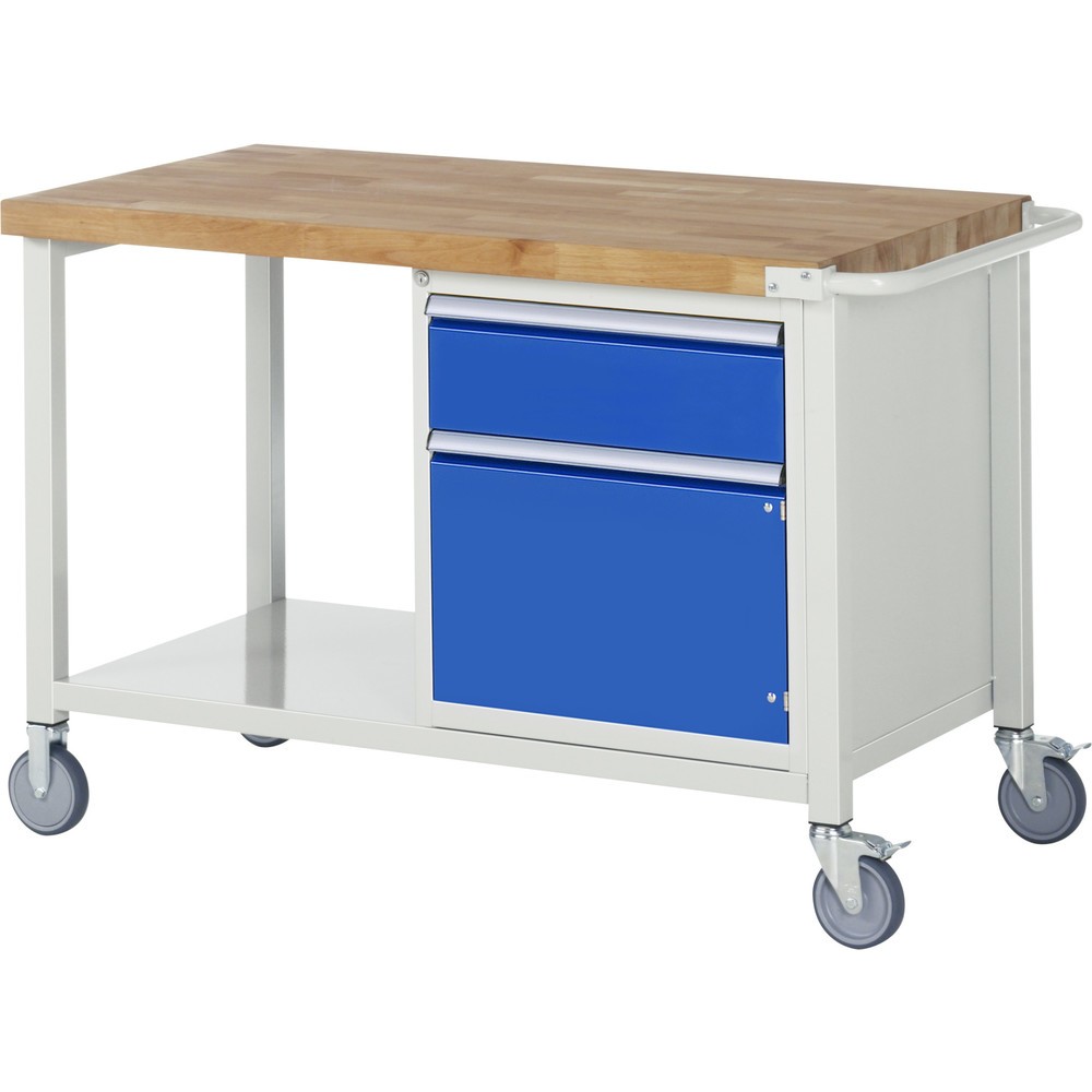 RAU mobile Werkbank Serie 8000, 1 Ablageboden, 1 Flügeltür, HxBxT 880-1.080 x 1.250 x 700 mm, 1 Schublade