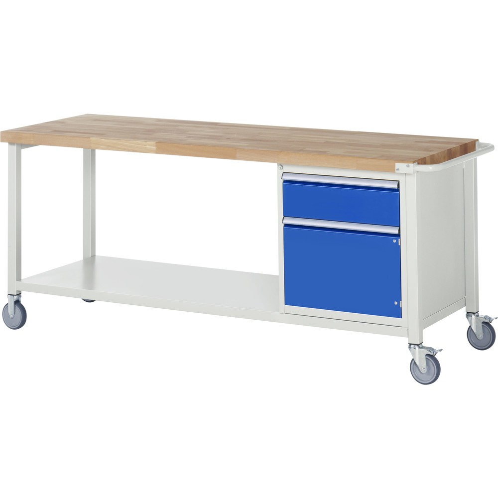 RAU mobile Werkbank Serie 8000, 1 Ablageboden, 1 Flügeltür, HxBxT 880-1.080 x 2.000 x 700 mm, 1 Schublade
