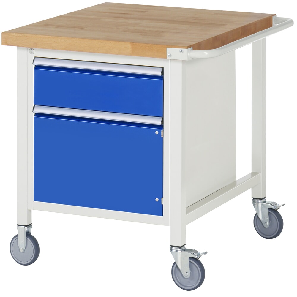RAU mobile Werkbank Serie 8000, HxBxT 880 x 750 x 900 mm, 1 Container, 1 Flügeltür, 1 x 90%-Auszug-Schublade