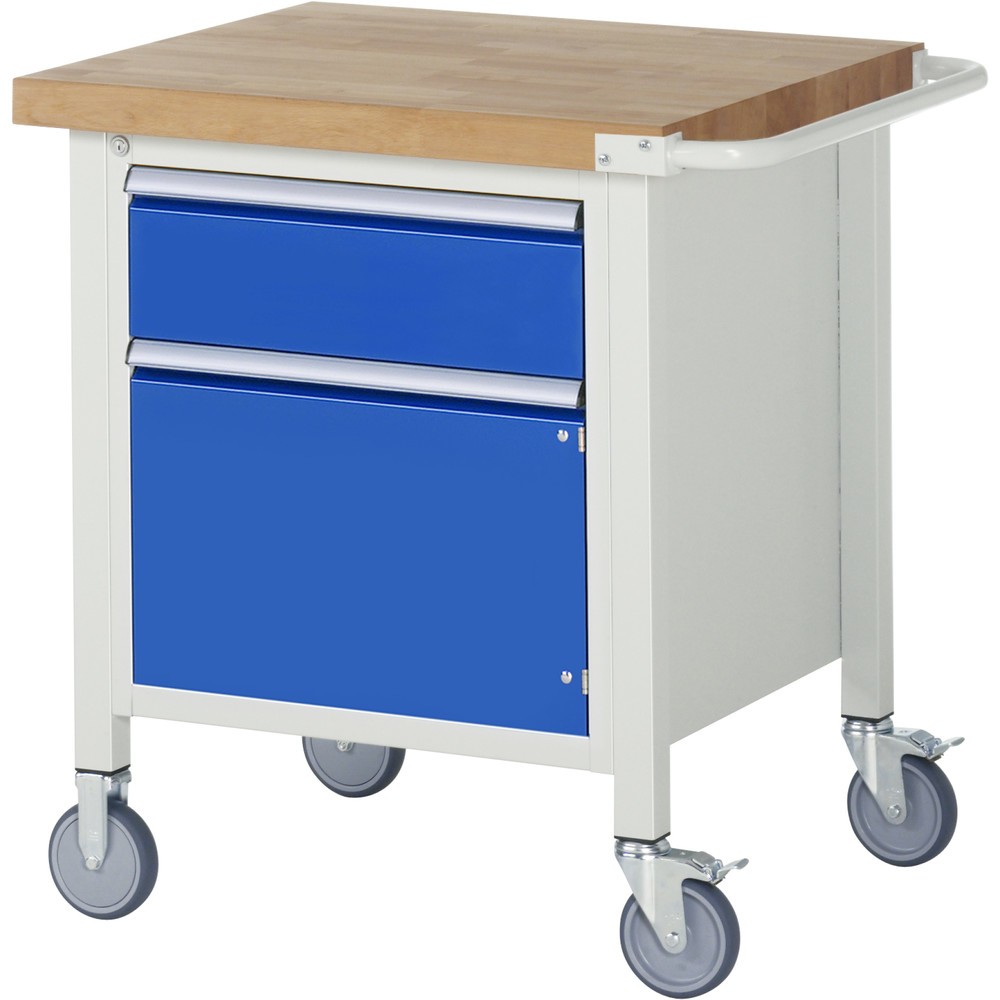 RAU mobile Werkbank Serie 8000, HxBxT 880 x 750 x 700 mm, 1 Container, 1 Flügeltür, 1 x 100%-Auszug-Schublade
