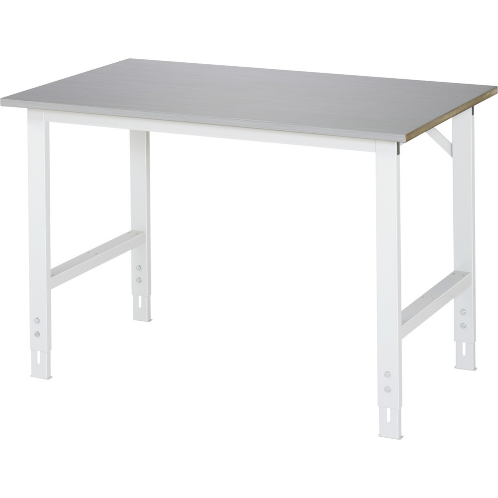 RAU höhenverstellbarer Werktisch Serie TOM, HxBxT 760-1.080 x 1.250 x 800 mm, Arbeitsplatte Edelstahlblech-Belag