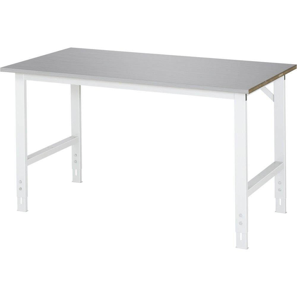 RAU höhenverstellbarer Werktisch Serie TOM, HxBxT 760-1.080 x 1.500 x 800 mm, Arbeitsplatte Edelstahlblech-Belag