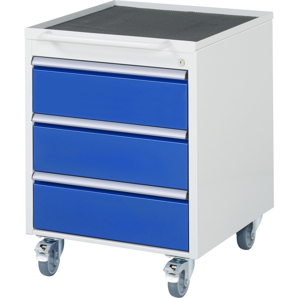 RAU Werkstattwagen Serie 7000, HxBxT 745 x 580 x 650 mm, Schiebebügel frontal, 3 Schubladen 3 x 180 mm, Arbeitsplatte Metall