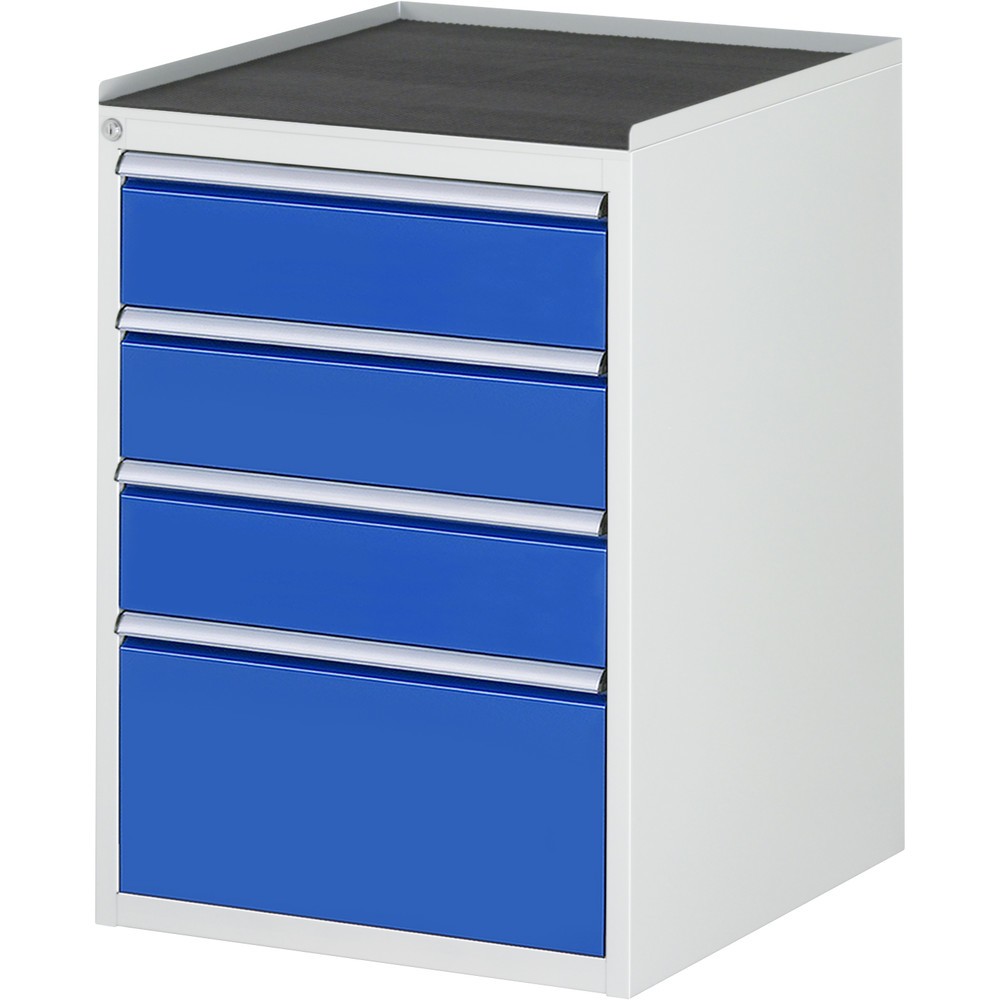 RAU Schubladenschrank Serie 7000, HxBxT 825 x 580 x 650 mm, 4 x 100%-Auszug-Schubladen 3 x 150, 1 x 270 mm, Arbeitsplatte Metall