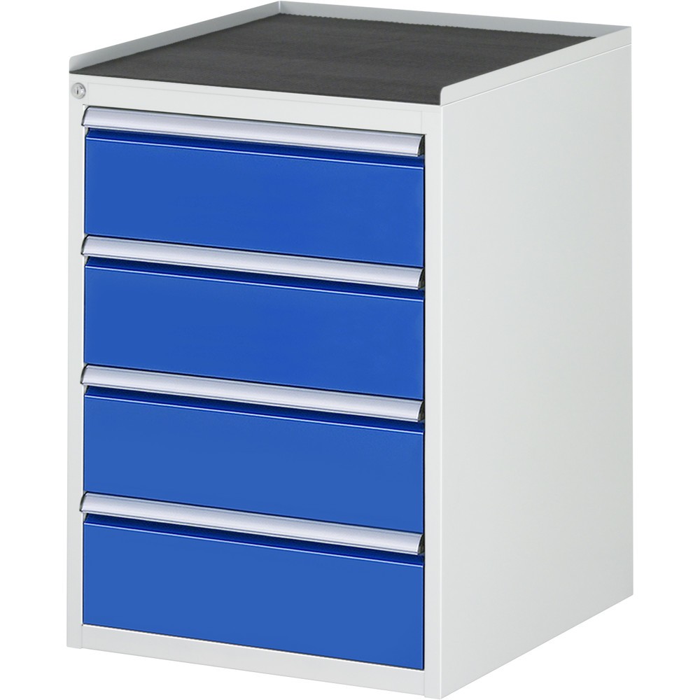 RAU Schubladenschrank Serie 7000, HxBxT 825 x 580 x 650 mm, 4 x 90%-Auszug-Schubladen 4 x 180 mm, Arbeitsplatte Metall