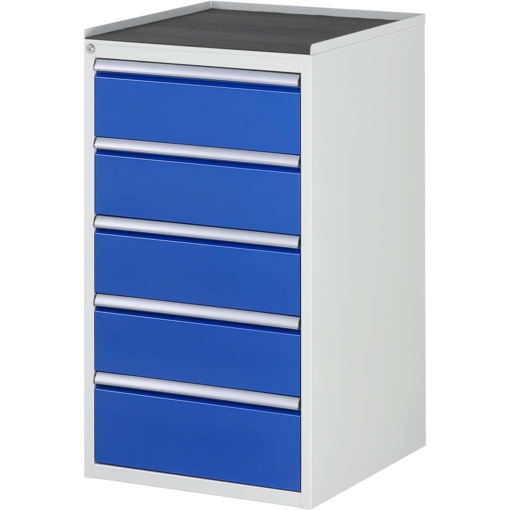 RAU Schubladenschrank Serie 7000, HxBxT 1.035 x 580 x 650 mm, 5 x 100%-Auszug-Schubladen 4 x 180, 1 x 210 mm, Arbeitsplatte Metall