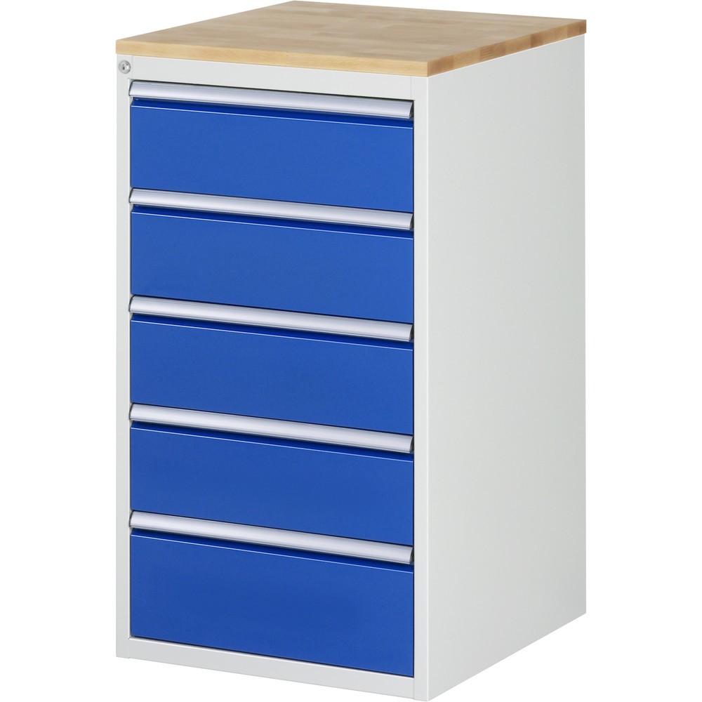 RAU Schubladenschrank Serie 7000, HxBxT 1.035 x 580 x 650 mm, 5 x 90%-Auszug-Schubladen 4 x 180, 1 x 210 mm, Arbeitsplatte Buche