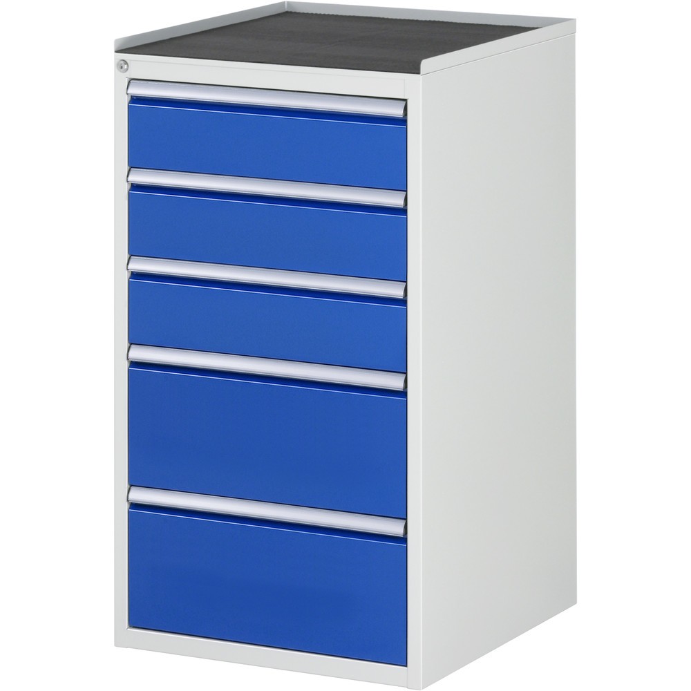 RAU Schubladenschrank Serie 7000, HxBxT 1.035 x 580 x 650 mm, 5 x 90%-Auszug-Schubladen 3 x 150, 2 x 240 mm, Arbeitsplatte Metall