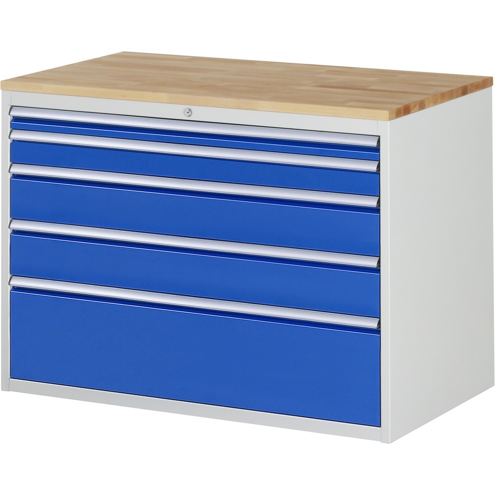 RAU Schubladenschrank Serie 7000, HxBxT 825 x 1.145 x 650 mm, 5 x 100%-Auszug-Schubladen 1 x 60, 1 x 90, 2 x 150, 1 x 270 mm, Arbeitsplatte Buche