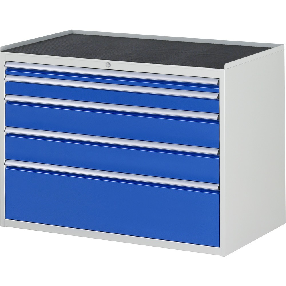 RAU Schubladenschrank Serie 7000, HxBxT 825 x 1.145 x 650 mm, 5 x 100%-Auszug-Schubladen 1 x 60, 1 x 90, 2 x 150, 1 x 270 mm, Arbeitsplatte Metall