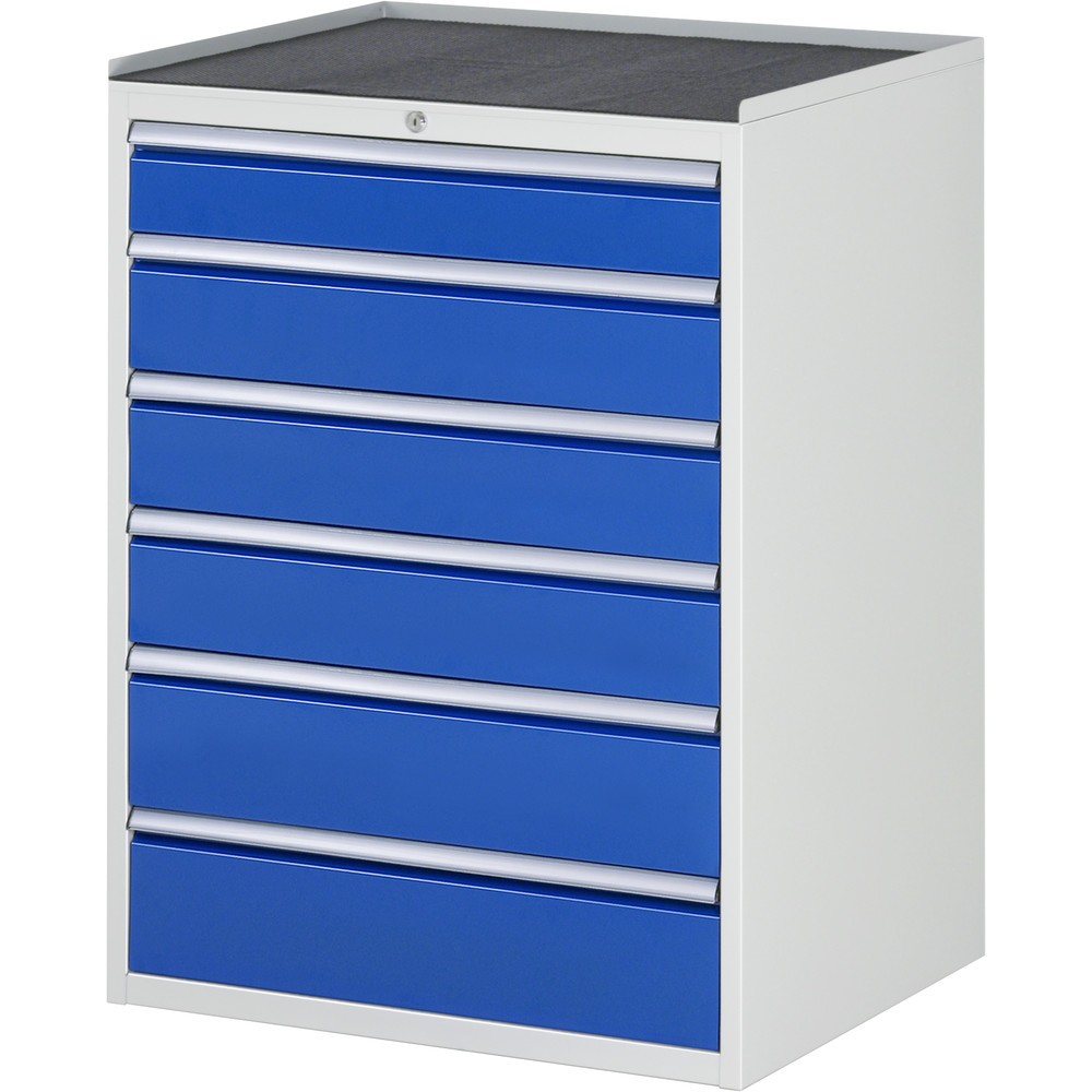 RAU Schubladenschrank Serie 7000, HxBxT 1.035 x 770 x 650 mm, 6 x 100%-Auszug-Schubladen 1 x 120, 3 x 150, 2 x 180 mm, Arbeitsplatte Metall