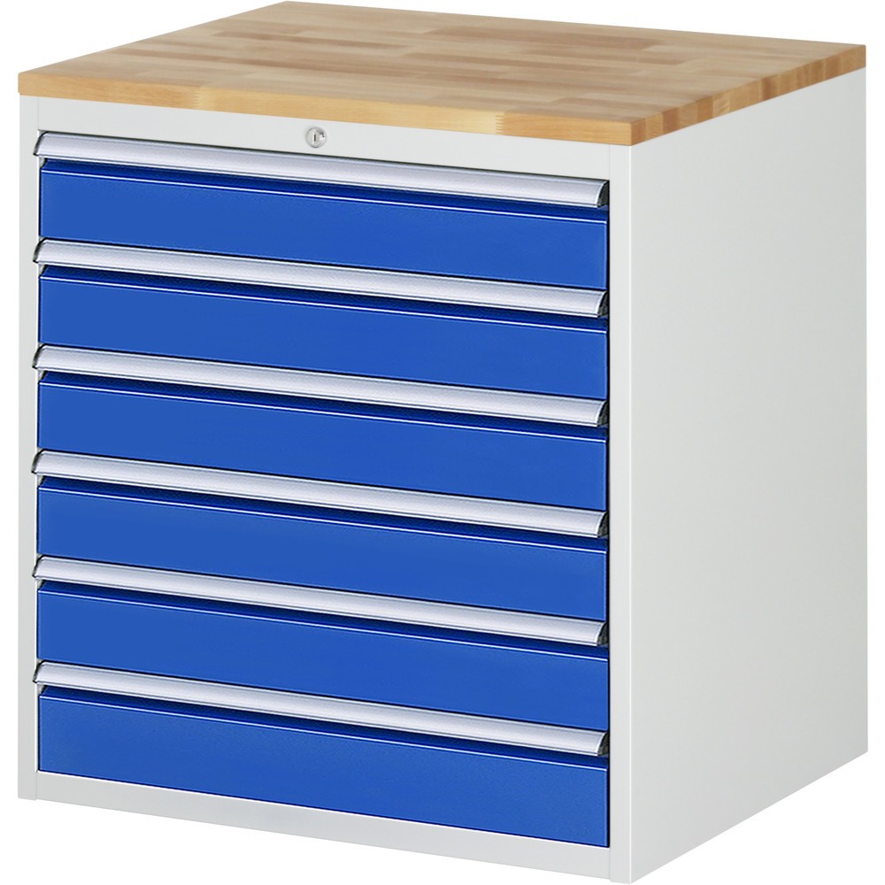 RAU Schubladenschrank Serie 7000, HxBxT 825 x 770 x 650 mm, 6 x 100%-Auszug-Schubladen 6 x 120 mm, Arbeitsplatte Buche