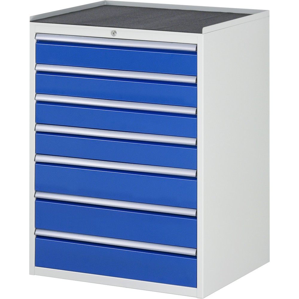 RAU Schubladenschrank Serie 7000, HxBxT 1.035 x 770 x 650 mm, 7 x 90%-Auszug-Schubladen 4 x 120, 3 x 150 mm, Arbeitsplatte Metall