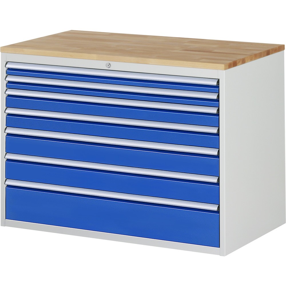 RAU Schubladenschrank Serie 7000, HxBxT 825 x 1.145 x 650 mm, 7 x 100%-Auszug-Schubladen 2 x 60, 2 x 90, 2 x 120, 1 x 180 mm, Arbeitsplatte Buche