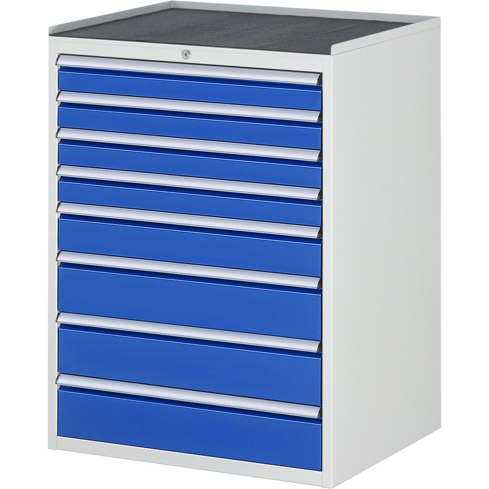 RAU Schubladenschrank Serie 7000, HxBxT 1.035 x 770 x 650 mm, 8 x 90%-Auszug-Schubladen 4 x 90, 1 x 120, 3 x 150 mm, Arbeitsplatte Metall