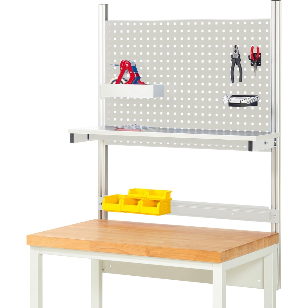 RAU Werkbank-Aufbau, HxBxT 1.130 x 1.000 x 350 mm, mit 1 Etagenboard melaminharzbeschichtete Platte und 1 Halteschiene, Komplettset 01 für Produktbreite 1.000 mm