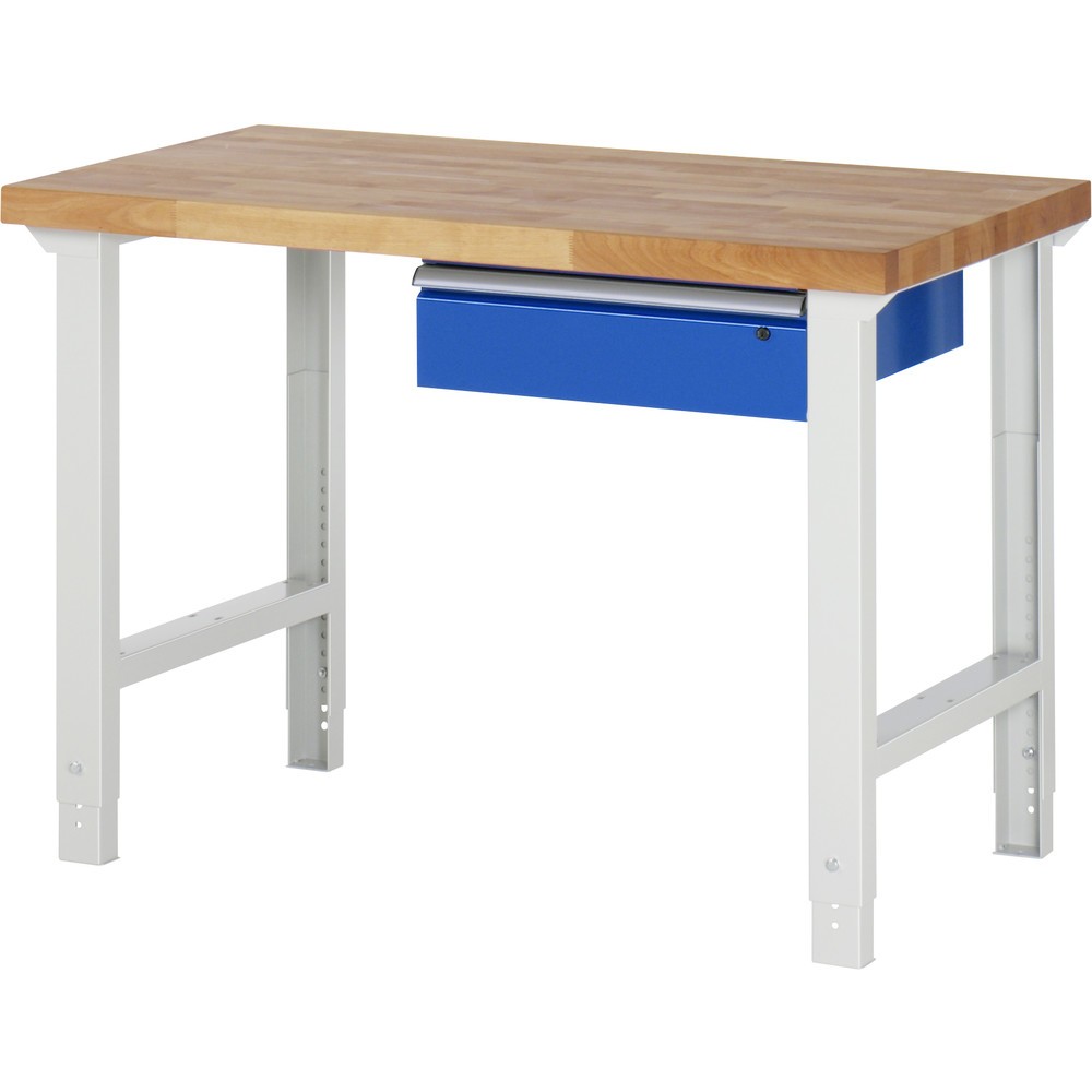 RAU Werkbank Serie 7000, HxBxT 790-1.140 x 1.250 x 700 mm, 1 Schublade, ErgoScript
