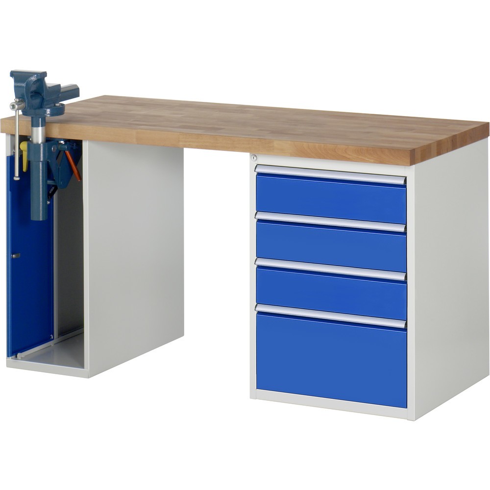 RAU Werkbank Serie 7000, 2 Container, HxBxT 840 x 1.500 x 700 mm, 4 x 100%-Auszug-Schubladen 3 x 150 mm, 1 x 270 mm, Schubladen-TK 100 kg