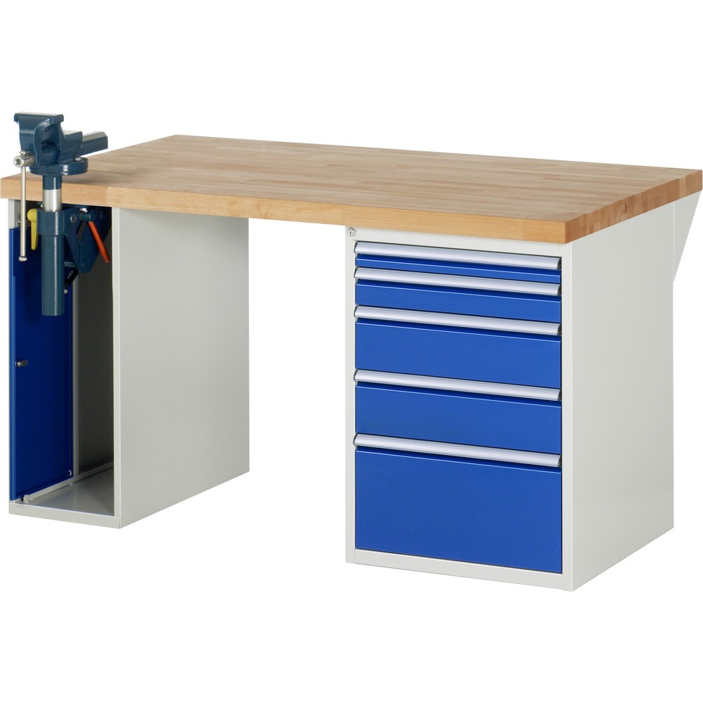 RAU Werkbank Serie 7000, 2 Container, HxBxT 840 x 1.500 x 900 mm, 5 Schubladen 1 x 60 mm, 1 x 90 mm, 2 x 150 mm, 1 x 270 mm
