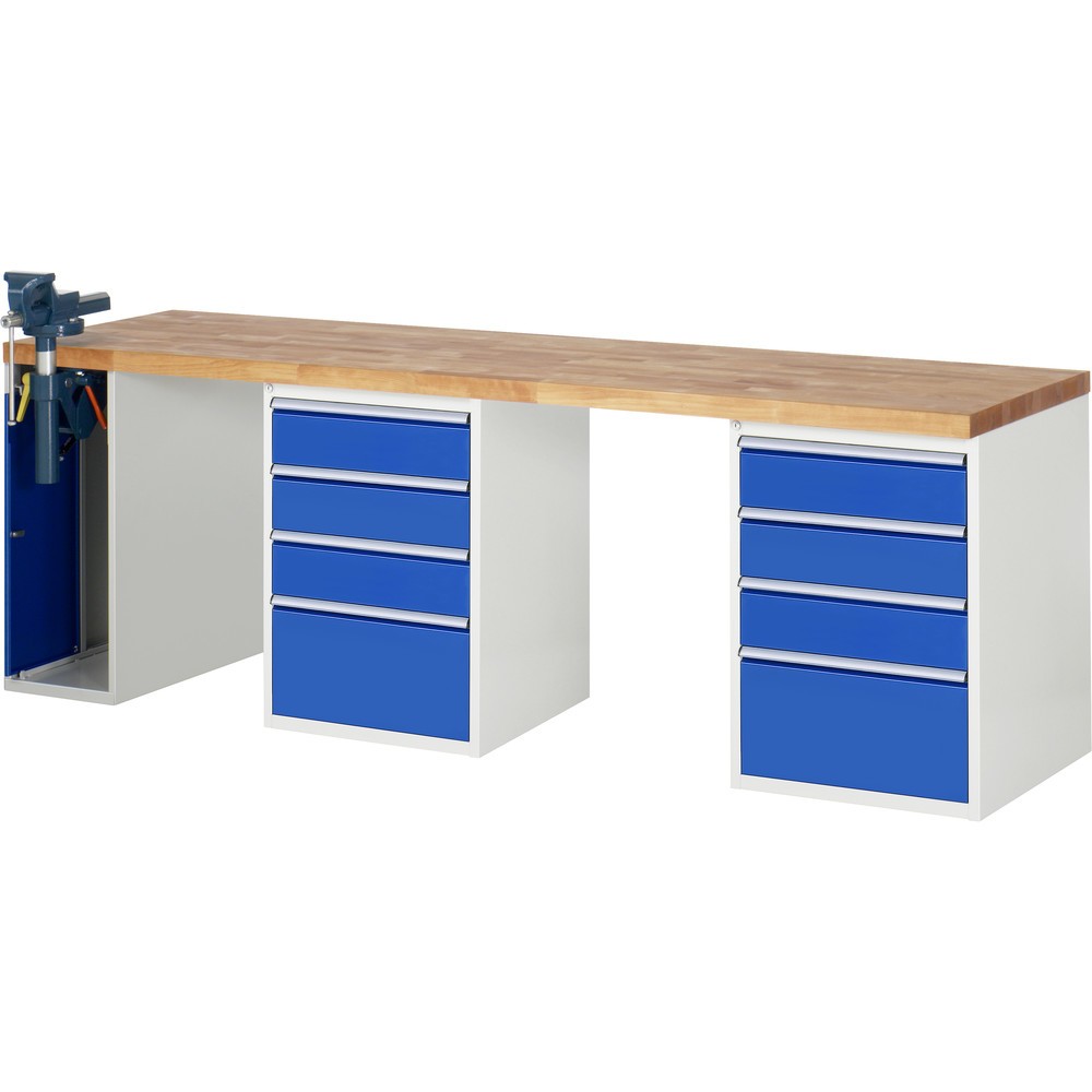 RAU Werkbank Serie 7000, 3 Container, HxBxT 840 x 2.500 x 700 mm, 8 x 100%-Auszug-Schubladen 6 x 150 mm, 2 x 270 mm