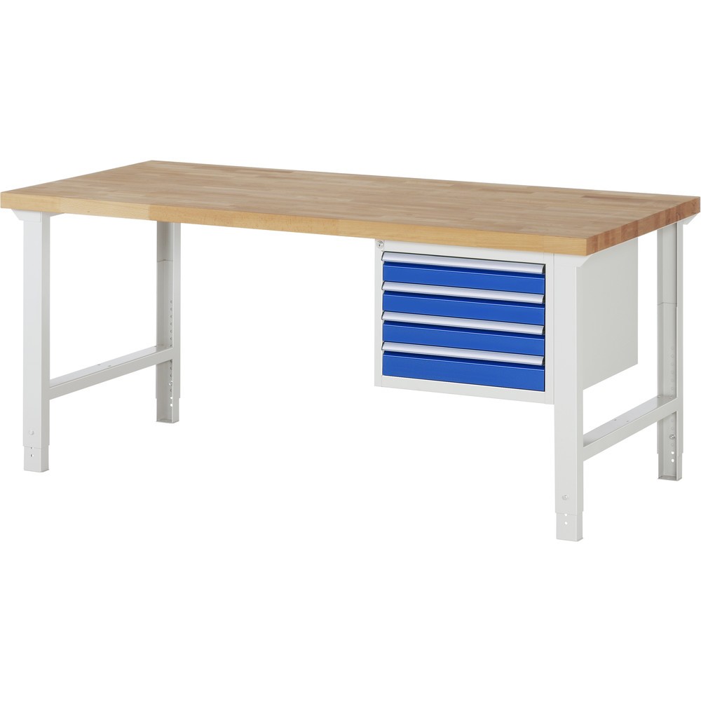 RAU Werkbank Serie 7000, 1 Container, HxBxT 790-1.140 x 2.000 x 900 mm, 4 x 100%-Auszug-Schubladen 4 x 90 mm