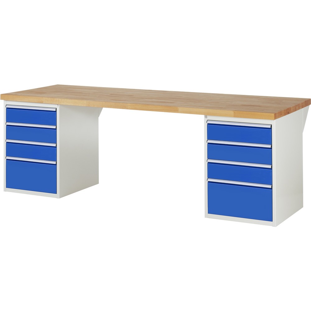 RAU Werkbank Serie 7000, 2 Container, HxBxT 840 x 2.500 x 900 mm, 8 x 100%-Auszug-Schubladen 6 x 150 mm, 2 x 270 mm