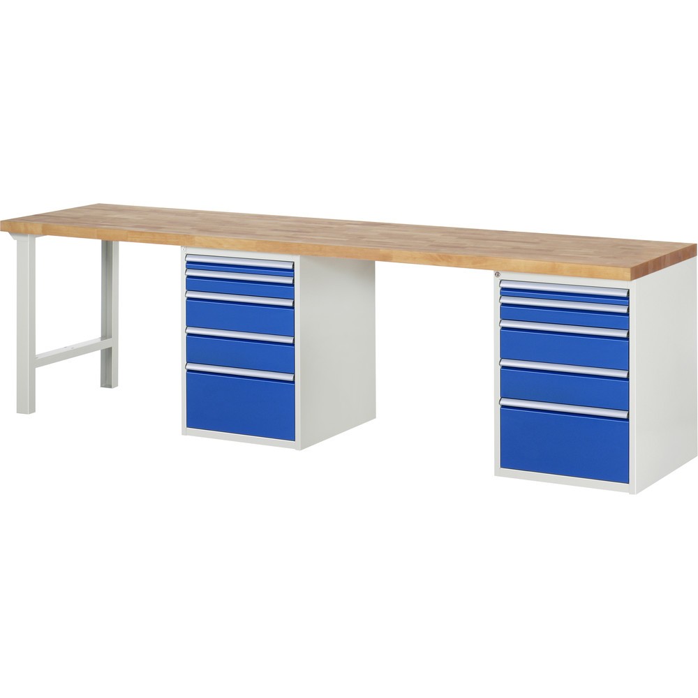 RAU Werkbank Serie 7000, 2 Container, HxBxT 840 x 3.000 x 700 mm, 10 Schubladen 2 x 60 mm, 2 x 90 mm, 4 x 150 mm, 2 x 270 mm