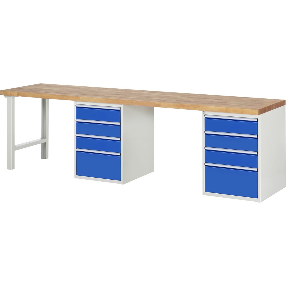 RAU Werkbank Serie 7000, 2 Container, HxBxT 890 x 3.000 x 700 mm, 8 x 90%-Auszug-Schubladen 6 x 150, 2 x 270 mm
