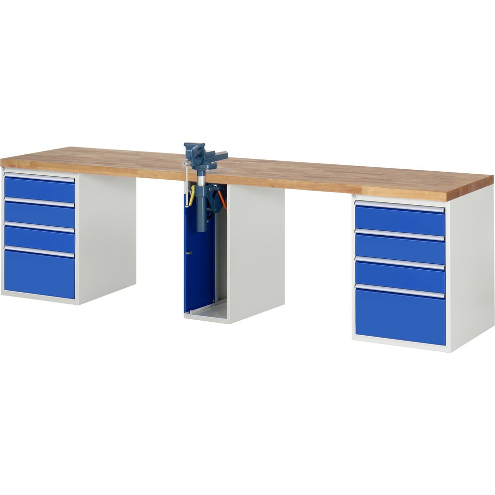 RAU Werkbank Serie 7000, 3 Container, HxBxT 840 x 3.000 x 700 mm, 10 x 90%-Auszug-Schubladen