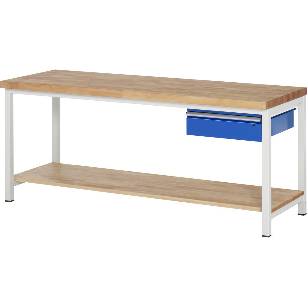 RAU Werkbank Serie 8000, HxBxT 840-1.040 x 2.000 x 700 mm, 1 Schublade, 1 Buche-Massiv-Ablageboden