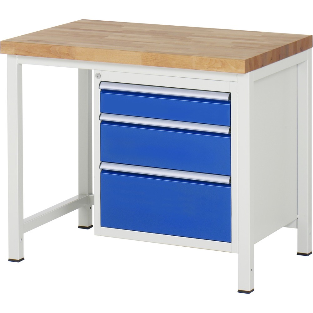 RAU Werkbank Serie 8000, HxBxT 840 x 1.000 x 700 mm, 3 x 90%-Auszug-Schubladen 1 x 120, 1 x 180, 1 x 240 mm, Schubladen-TK 100 kg