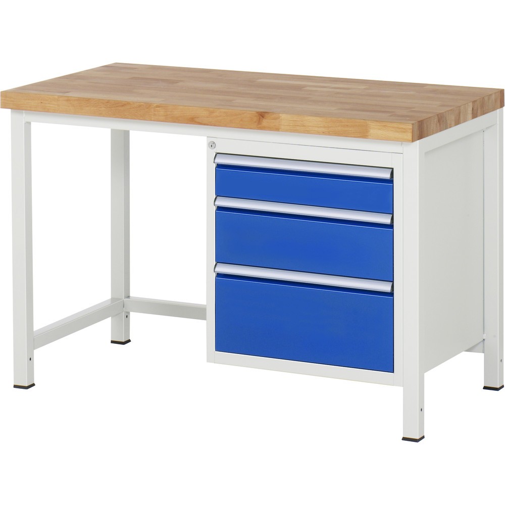 RAU Werkbank Serie 8000, HxBxT 840 x 1.250 x 700 mm, 3 x 100%-Auszug-Schubladen 1 x 120, 1 x 180, 1 x 240 mm, Schubladen-TK 100 kg