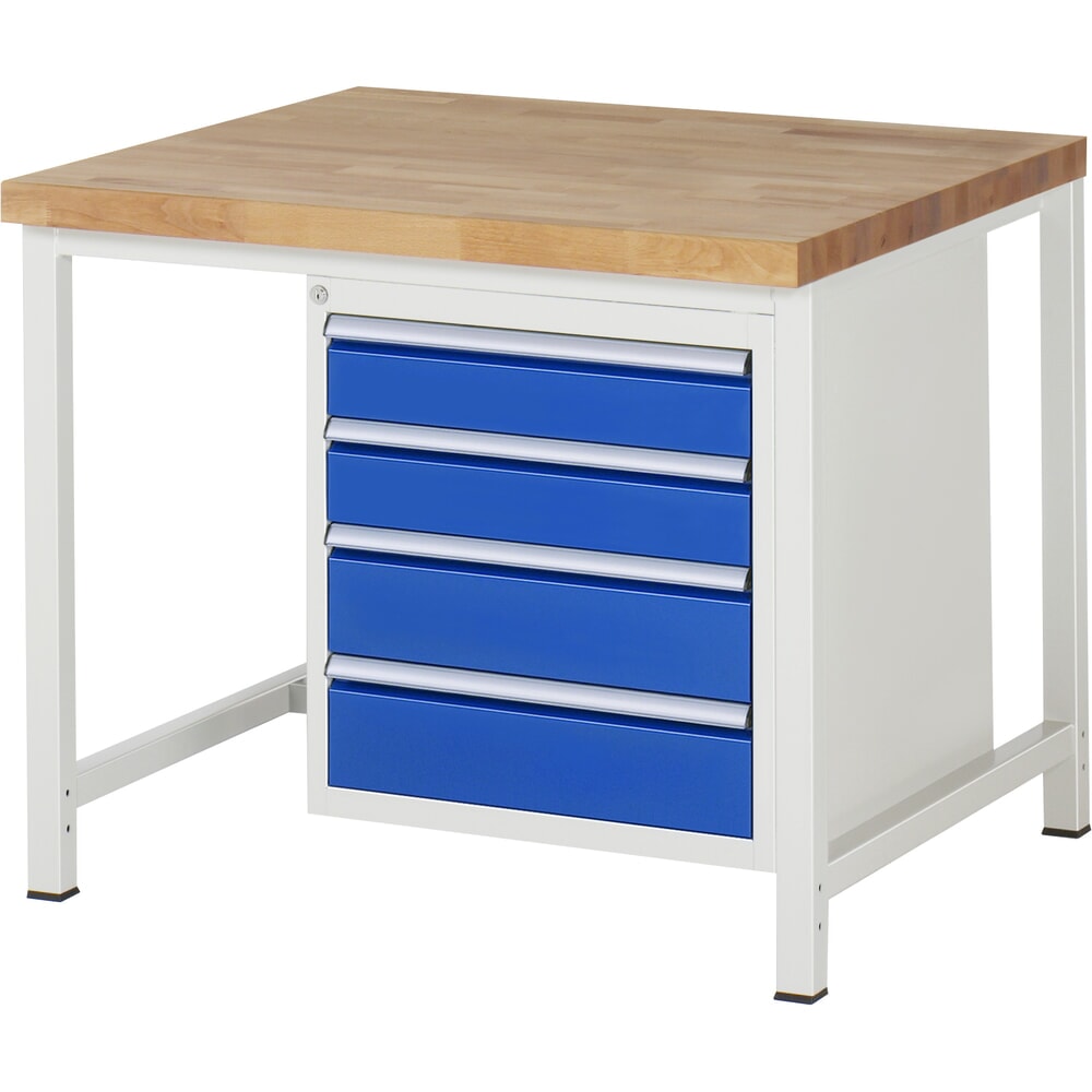 RAU Werkbank Serie 8000, HxBxT 840-1.040 x 1.000 x 900 mm, 4 x 90%-Auszug-Schubladen 2 x 90, 2 x 180 mm, Breite 490 mm
