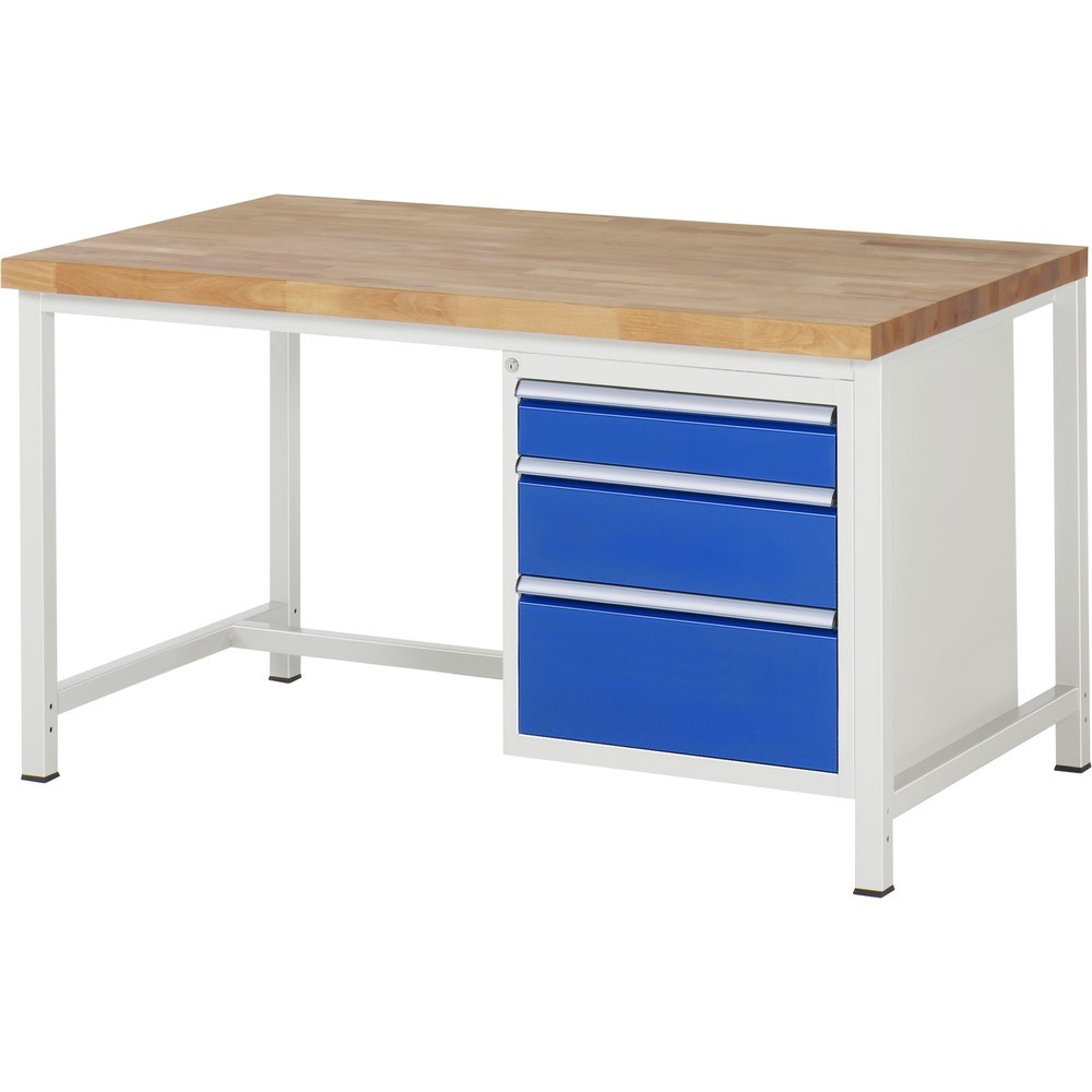 RAU Werkbank Serie 8000, HxBxT 840 x 1.500 x 900 mm, 3 x 100%-Auszug-Schubladen 1 x 120, 1 x 180, 1 x 240 mm, Schubladen-TK 100 kg