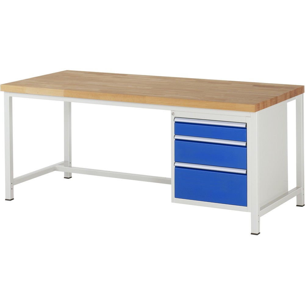 RAU Werkbank Serie 8000, HxBxT 840 x 2.000 x 900 mm, 3 x 90%-Auszug-Schubladen 1 x 120, 1 x 180, 1 x 240 mm, Schubladen-TK 100 kg