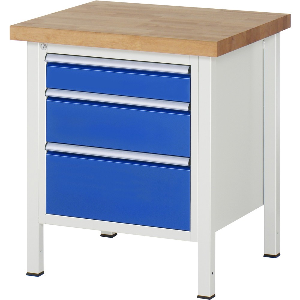 RAU Werkbank Serie 8000, HxBxT 840 x 750 x 700 mm, 3 x 100%-Auszug-Schubladen 1 x 120, 1 x 180, 1 x 240 mm, Schubladen-TK 100 kg