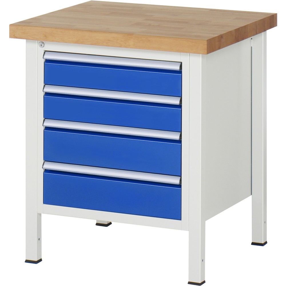 RAU Werkbank Serie 8000, HxBxT 840-1.040 x 750 x 700 mm, 4 x 100%-Auszug-Schubladen 2 x 120, 2 x 150 mm, Breite 490 mm