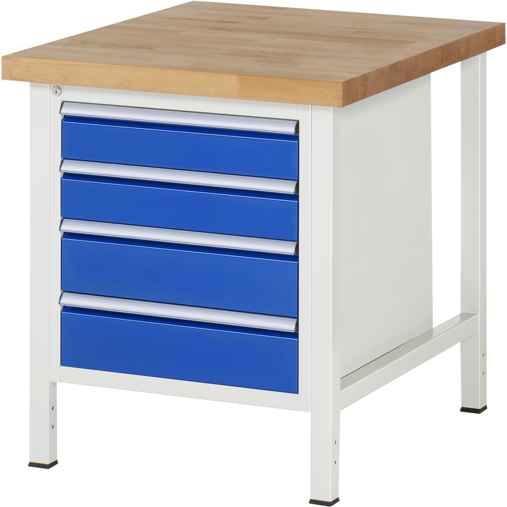 RAU Werkbank Serie 8000, HxBxT 840 x 750 x 900 mm, 4 x 100%-Auszug-Schubladen 2 x 120, 2 x 150 mm, Schubladen-TK 100 kg