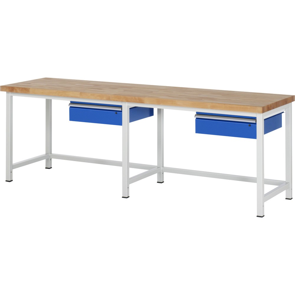 RAU Werkbank Serie 8000, HxBxT 840-1.040 x 2.500 x 700 mm, 2 Schubladen