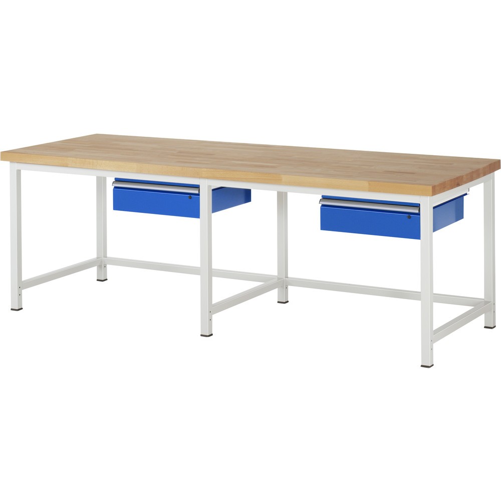 RAU Werkbank Serie 8000, HxBxT 840 x 2.500 x 900 mm, 2 Schubladen, Schubladen-TK 50 kg
