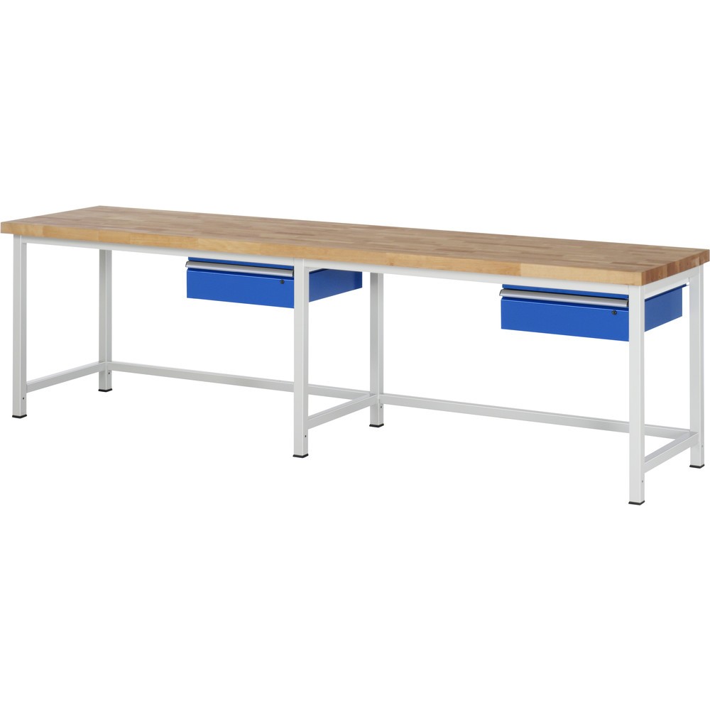 RAU Werkbank Serie 8000, HxBxT 840-1.040 x 3.000 x 700 mm, 2 Schubladen