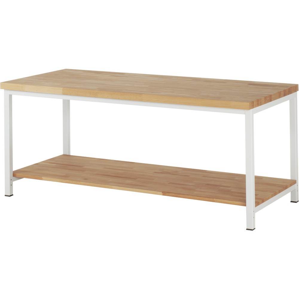 RAU Werkbank Serie 8000, 1 Buche-Massiv-Ablageboden Tiefe 757 mm, HxBxT 840 x 2.000 x 900 mm